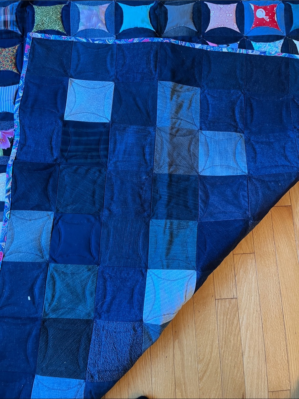 Handmade Multicolor Patchwork Cathedral Window Quilt 
Denim
Reversible - Picture 7 of 10